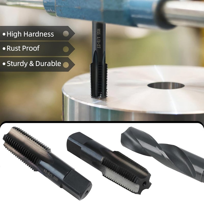 RURITKIT 1/4-18 NPT Pipe Tap and 7/16" drill Set, Carbon Steel Hand Threading Plumbing Tap Set for Plumbers Mechanics DIY Thread cutting tools - Image 2